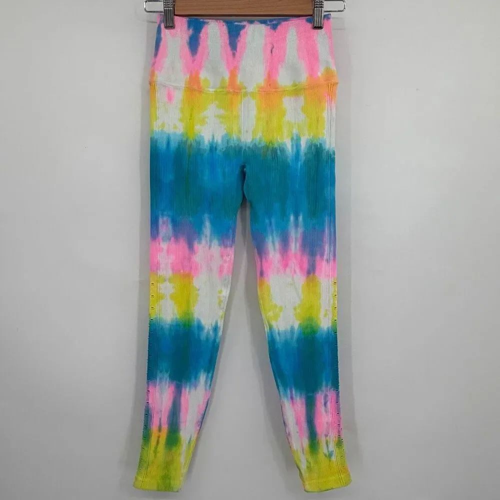 Spiritual Gangster Ribbed Tie Dye High Rise Leggings XS/S Rainbow Made USA
